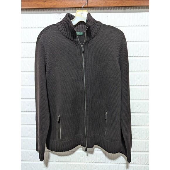 Ralph Lauren Women's Brown Front Full Zip Cotton Heavyweight Cardigan Sweater La - Picture 1 of 7